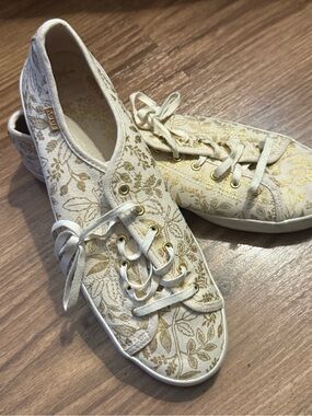 Keds x Rifle Paper Women's Ivory & Gold Floral Lace-Up Sneakers
